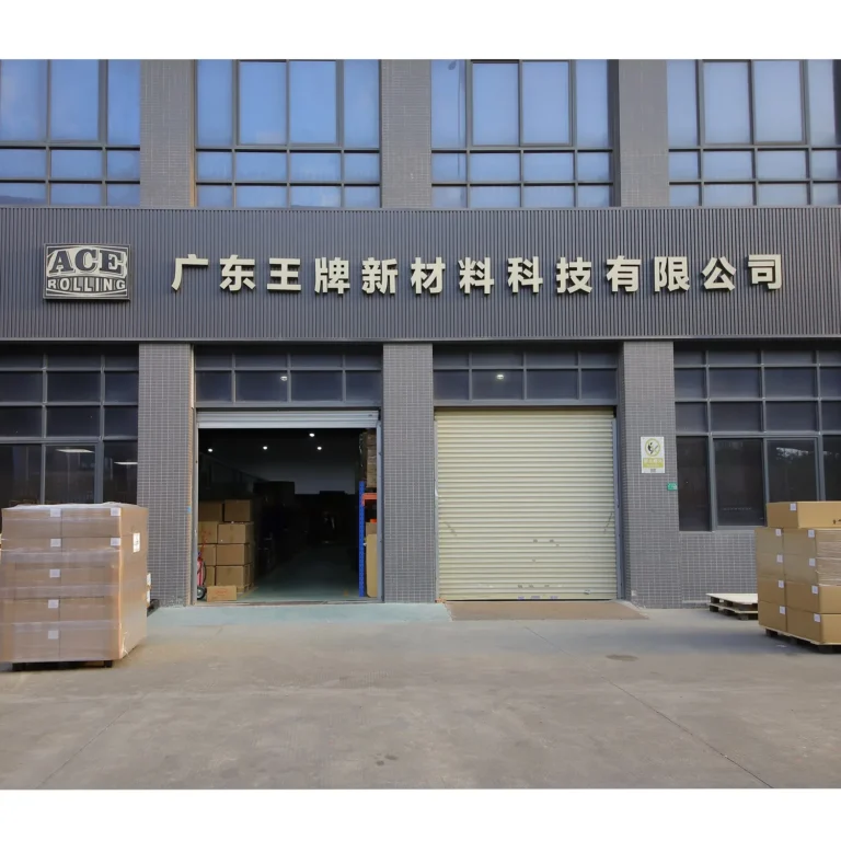 Ace Rolling factory entrance with company sign and cartons
