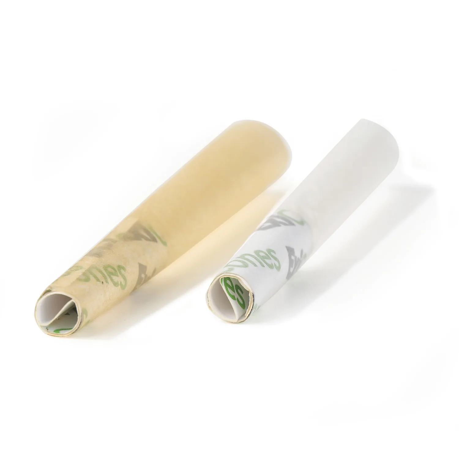Natural and white pre-rolled cones close-up