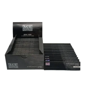 Ace Rolling King Size Black Wood Pulp Rolling Papers with Tips wholesale product and packaging