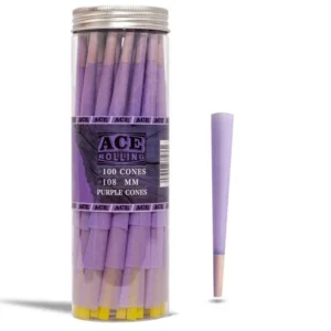 Ace Rolling 44mm x 108mm Purple Hemp Pre-Rolled Cones - 200 Pack wholesale product and packaging