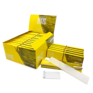 Ace Rolling 44x108mm Yellow Wood Pulp Rolling Paper Booklet with 32 leaves + 32 tips wholesale product and packaging