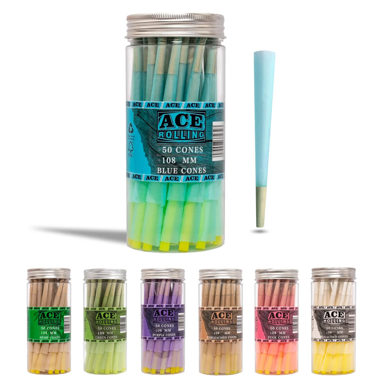 Ace Rolling King Size 44*108mm Green Wood Pulp Pre-Rolled Cone