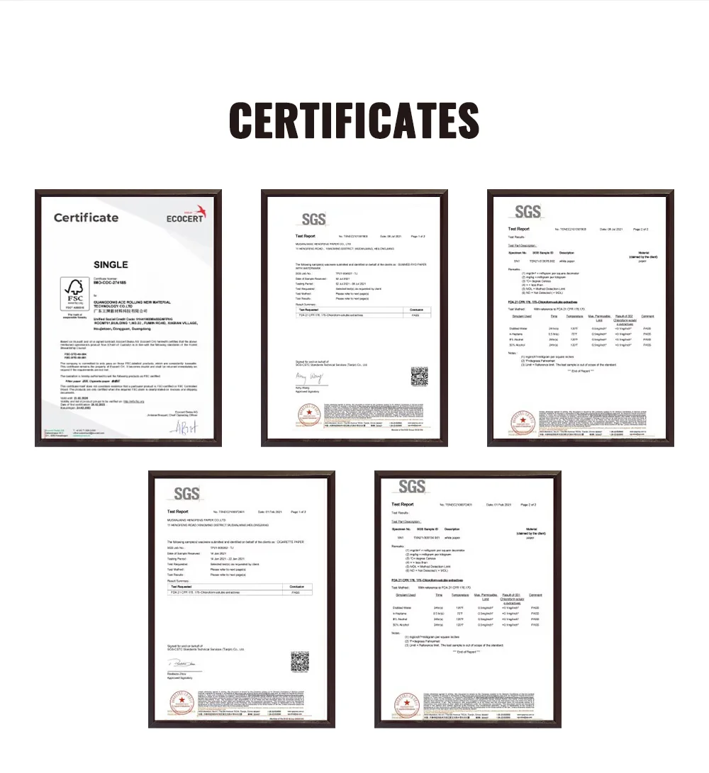 Ace Rolling certificates reference