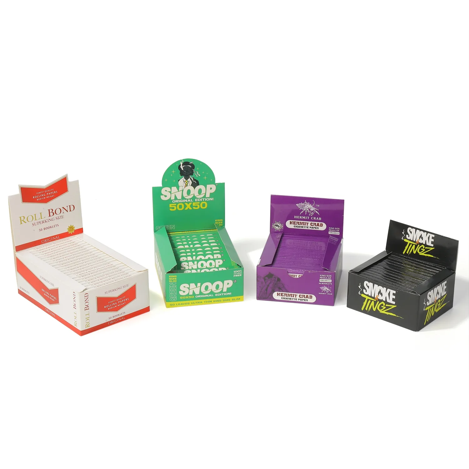 Ace Rolling green purple black and white retail paper packaging lineup