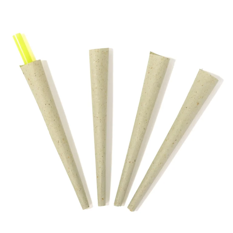 Four natural-fiber pre-rolled cones showing visible paper texture