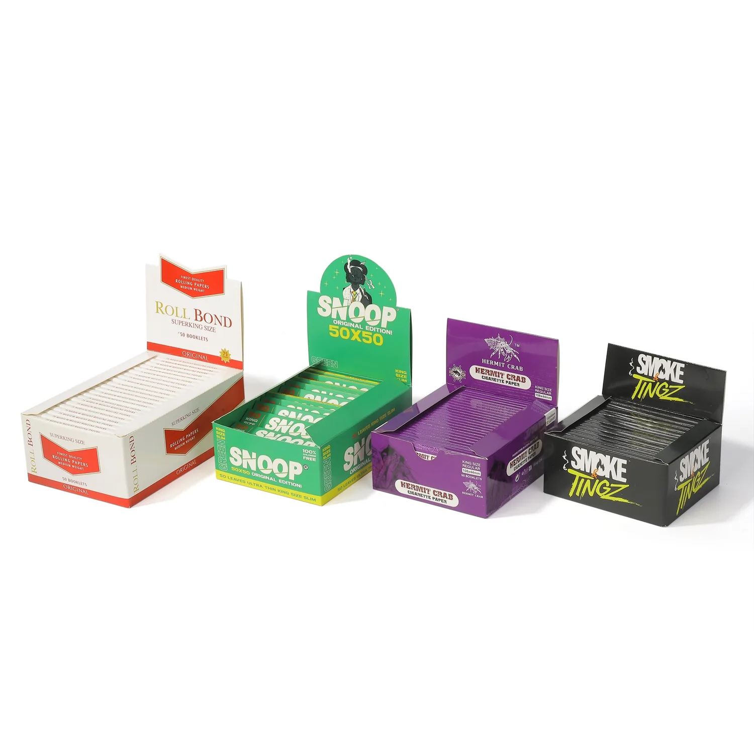 Ace Rolling mixed retail display boxes in white green purple and black