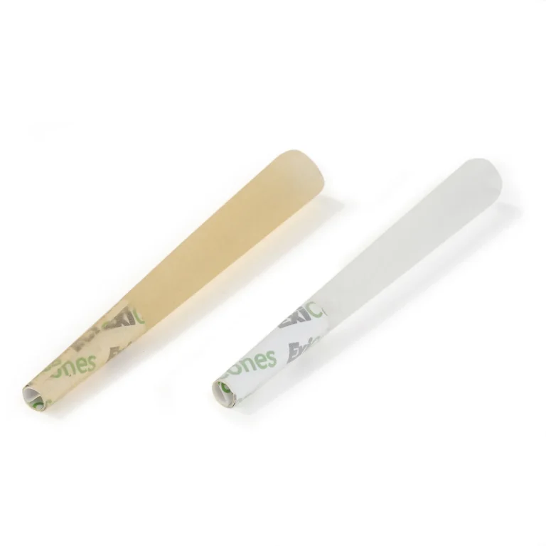 Natural brown and white pre-rolled cones placed side by side