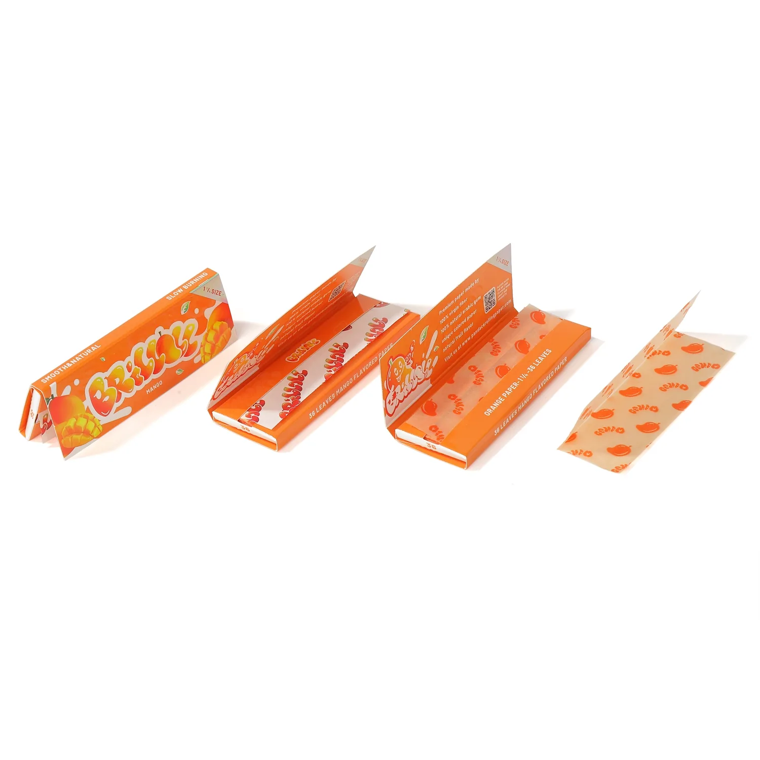 Orange printed rolling paper packaging with matching paper