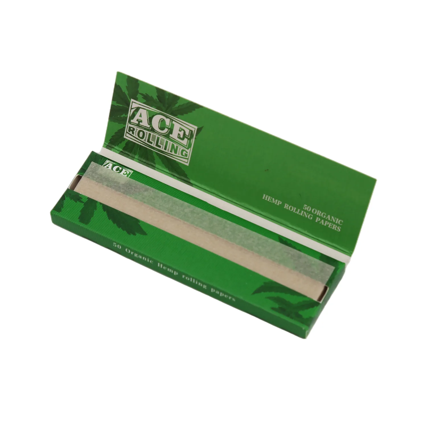 Open Ace Rolling organic hemp booklet showing flat rolling papers