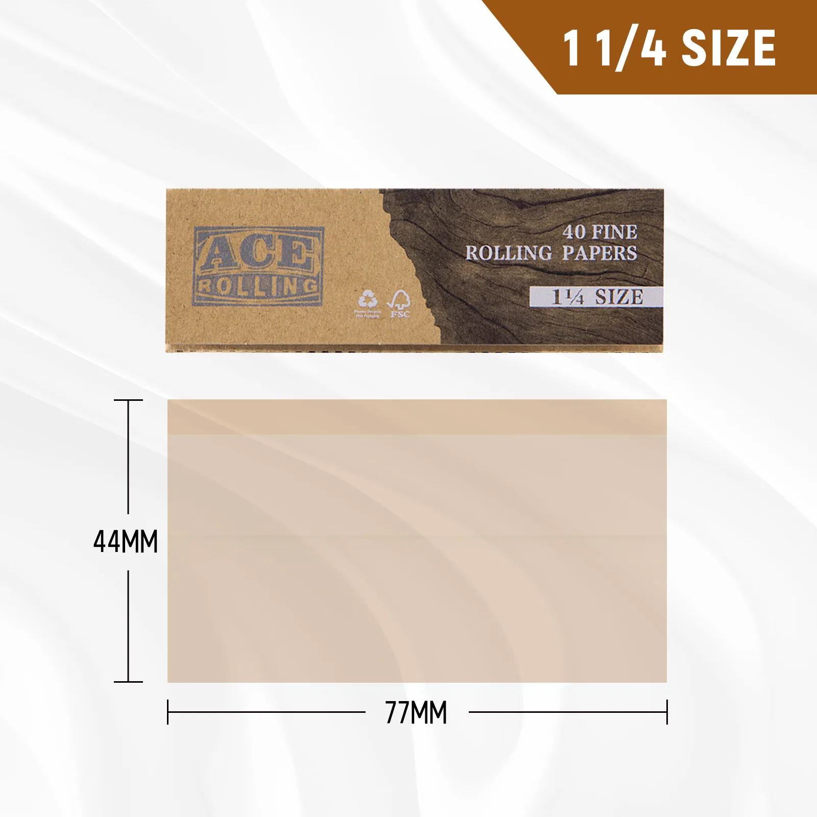 Ace Rolling 1 1/4 fine rolling paper pack with translucent sheet dimensions