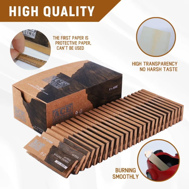 Ace Rolling 1 1/4 fine papers display highlighting high transparency