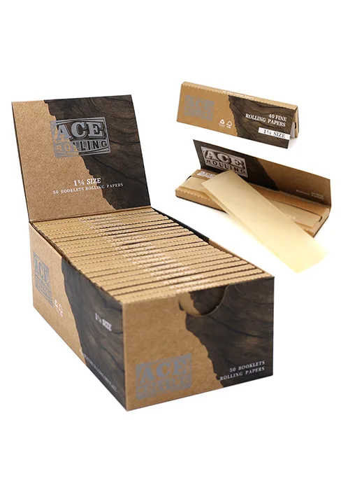 Ace Rolling 1 1/4 size display box with open booklet and paper sheet