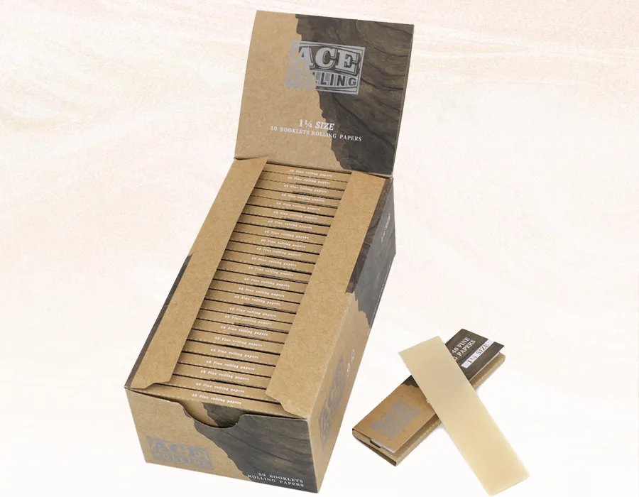 Ace Rolling fine unbleached rolling paper booklets in display box