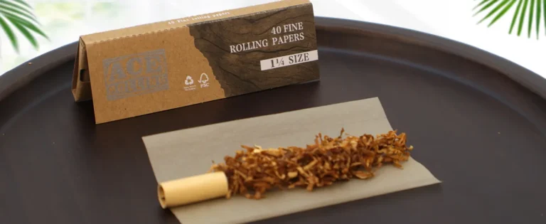 1 1/4 fine rolling paper with tip and fill ready for burn testing
