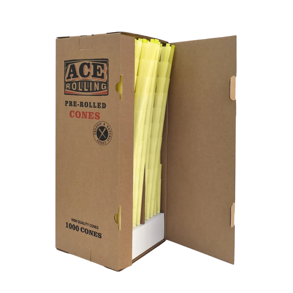 1000pk Yellow Pre-Rolled Cones wholesale product and packaging