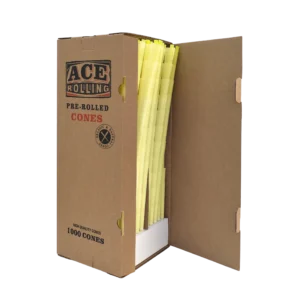 1000pk Yellow Pre-Rolled Cones wholesale product and packaging