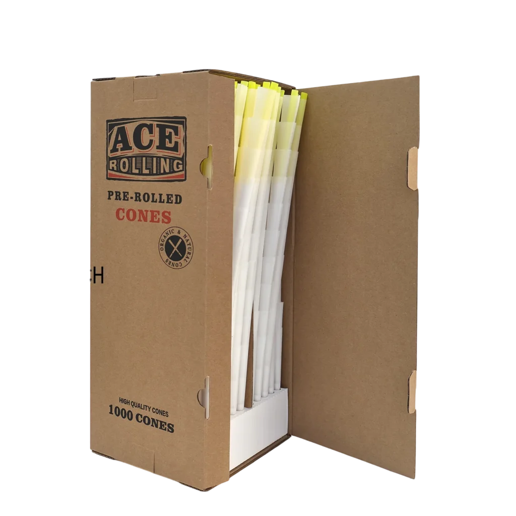1000pk White Pre-Rolled Cones wholesale product and packaging