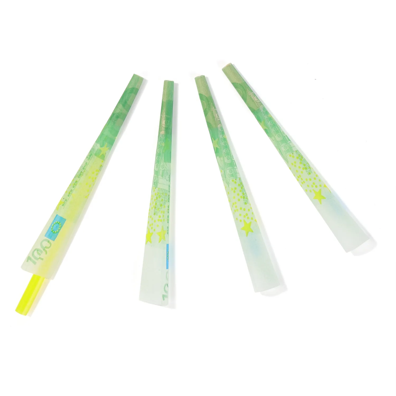Loose green patterned pre-rolled cones with filter tips in bulk assortment