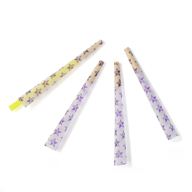 Loose purple printed pre-rolled cones in a custom product assortment