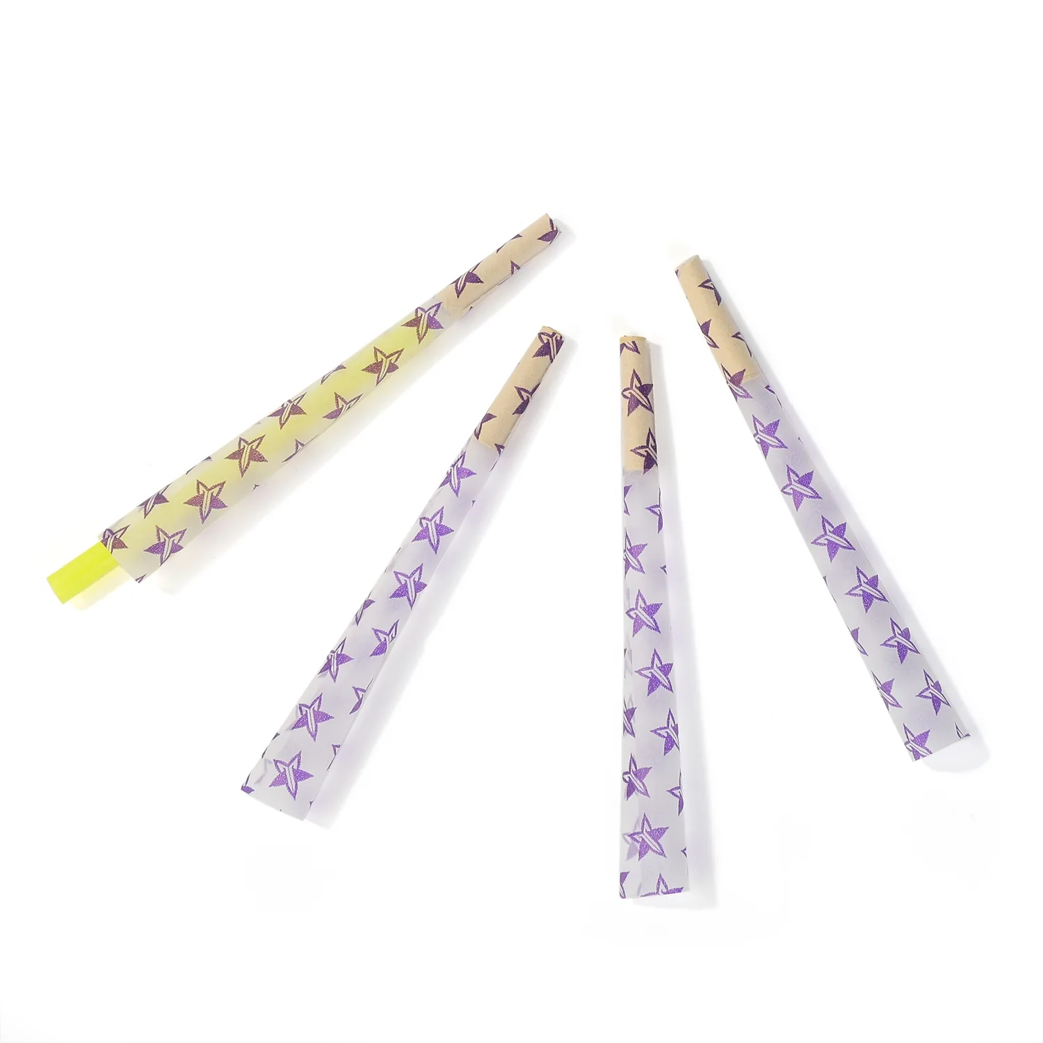 Loose purple printed pre-rolled cones in a custom product assortment