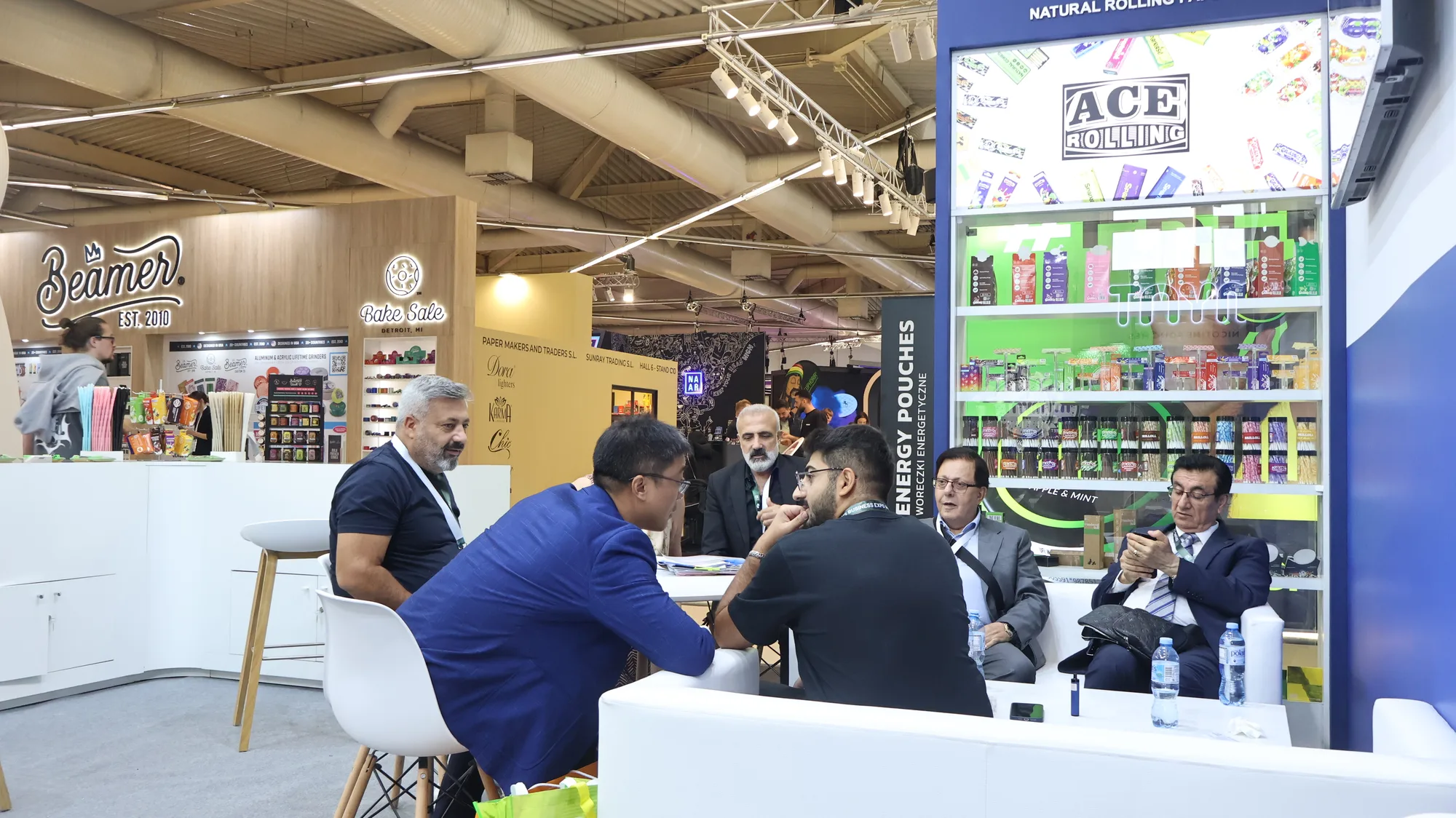 Ace Rolling trade show booth with buyers meeting in lounge