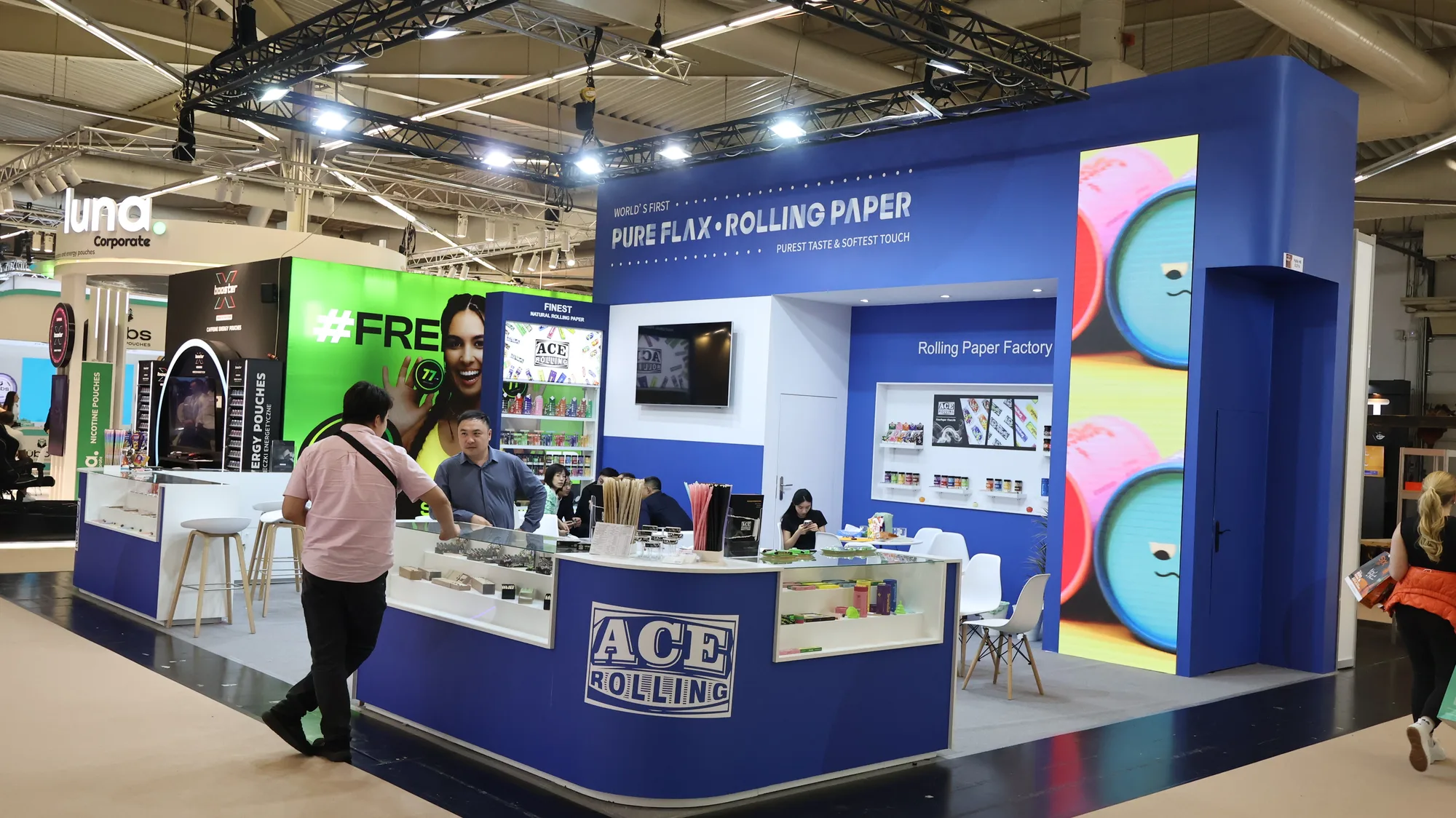 Ace Rolling expo booth product display for wholesale buyer meetings