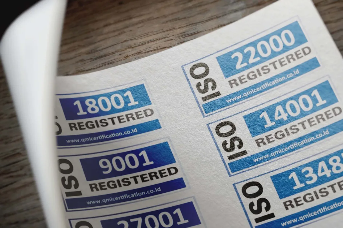 ISO registered certification marks on a document sheet