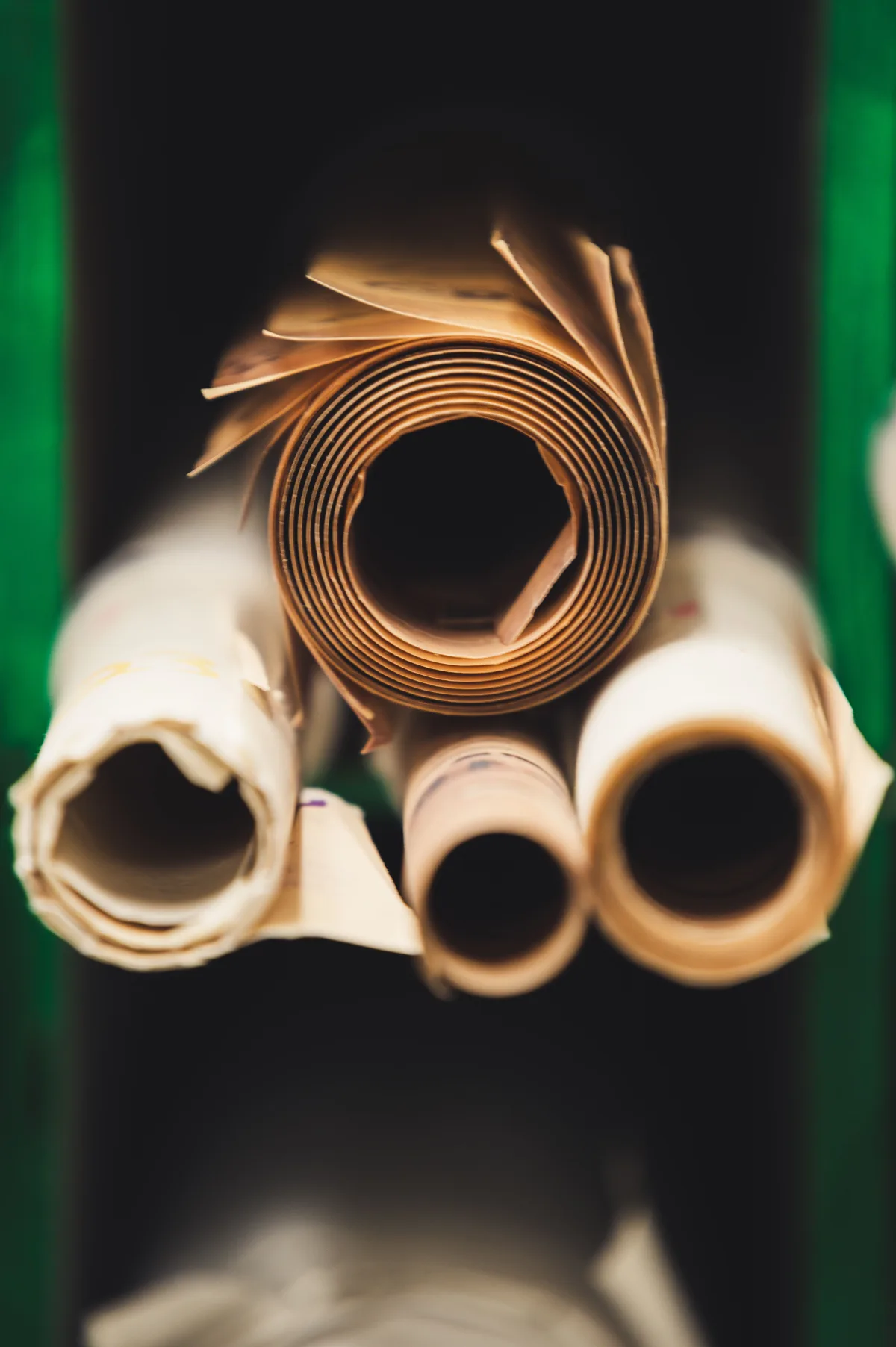 Close-up of industrial natural-fiber paper rolls
