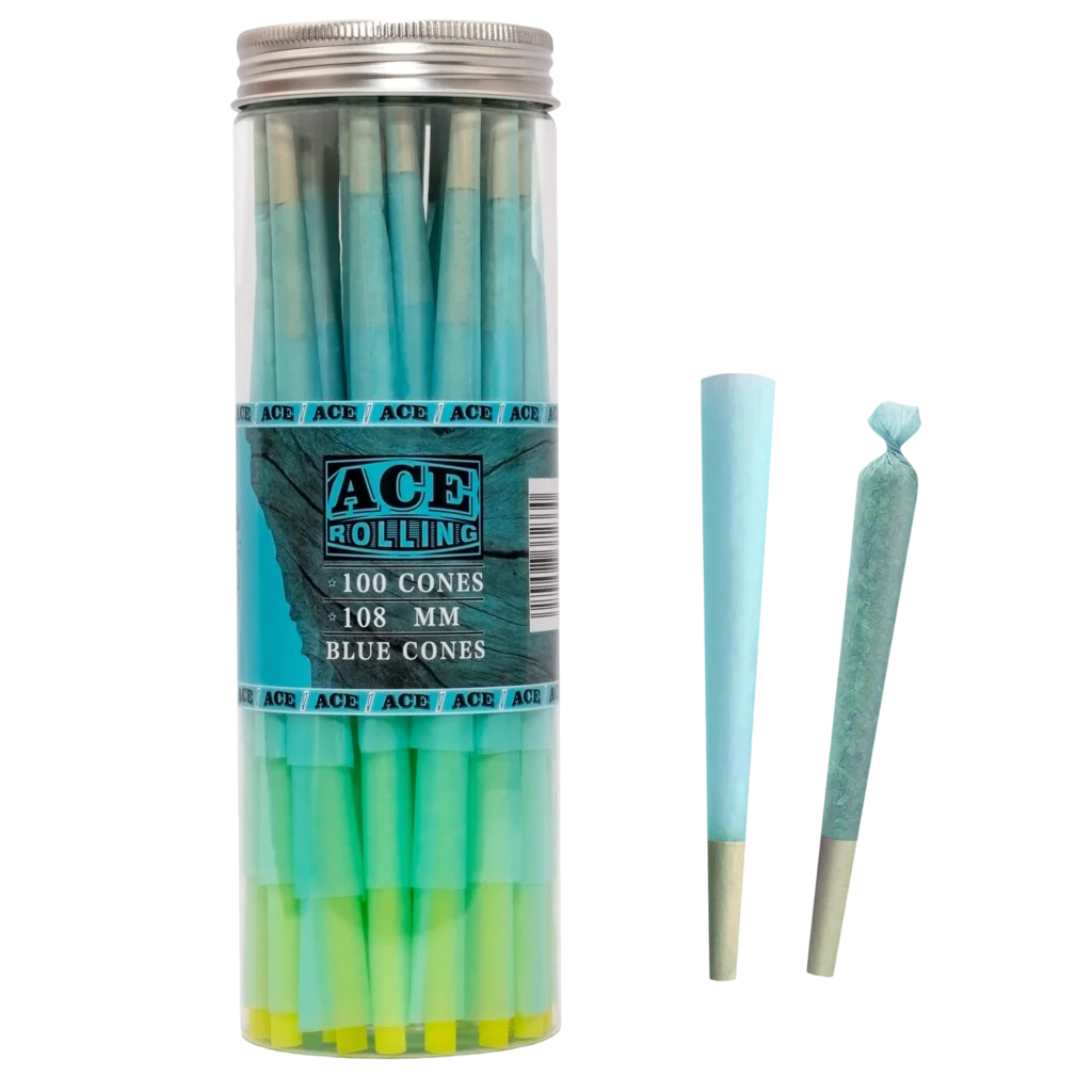 Blue 100pk Pre-Rolled Cone Jar wholesale product and packaging