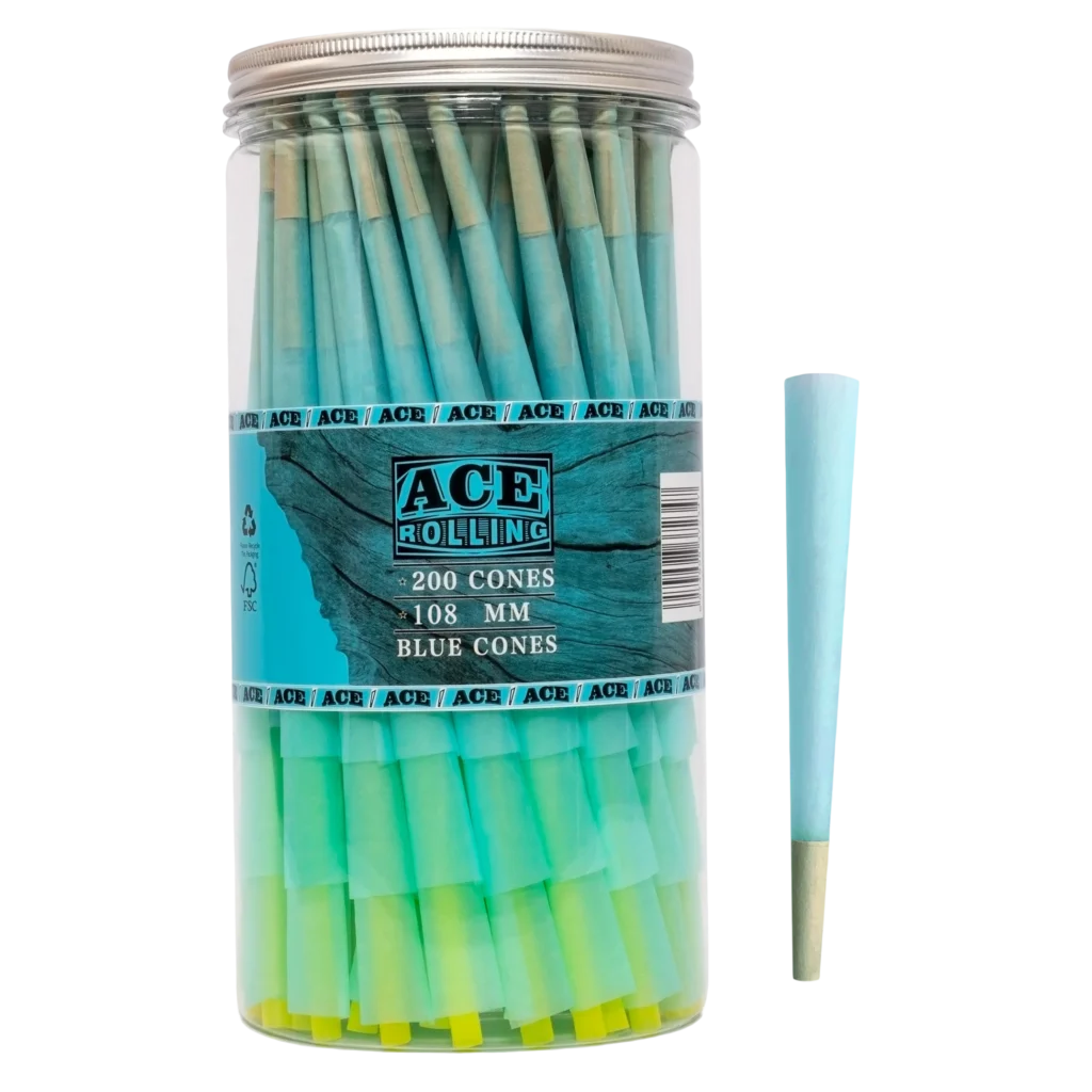 Blue 200pk Pre-Rolled Cone Jar wholesale product and packaging