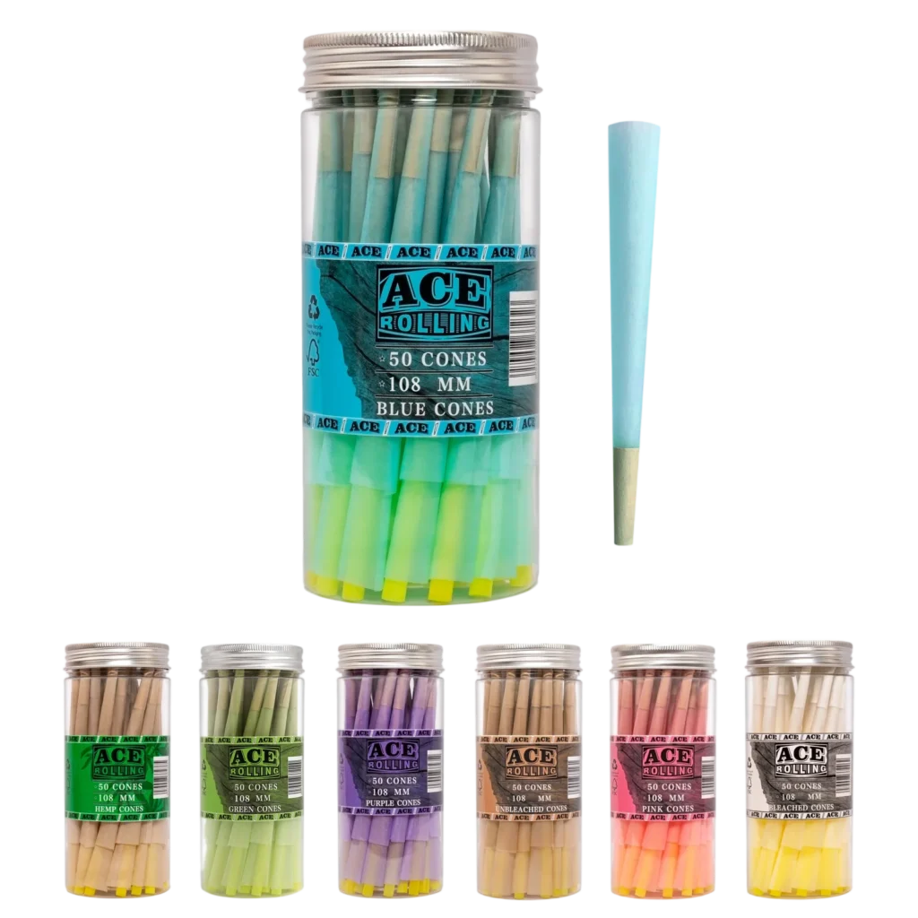 Blue 50pk Pre-Rolled Cone Jar wholesale product and packaging