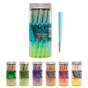 Blue 50pk Pre-Rolled Cone Jar wholesale product and packaging