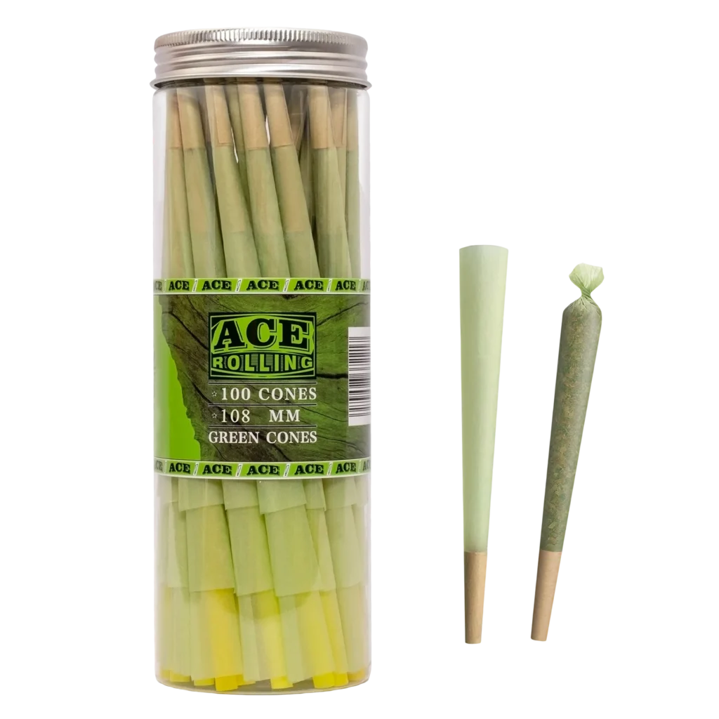 Green 100pk Pre-Rolled Cone Jar wholesale product and packaging