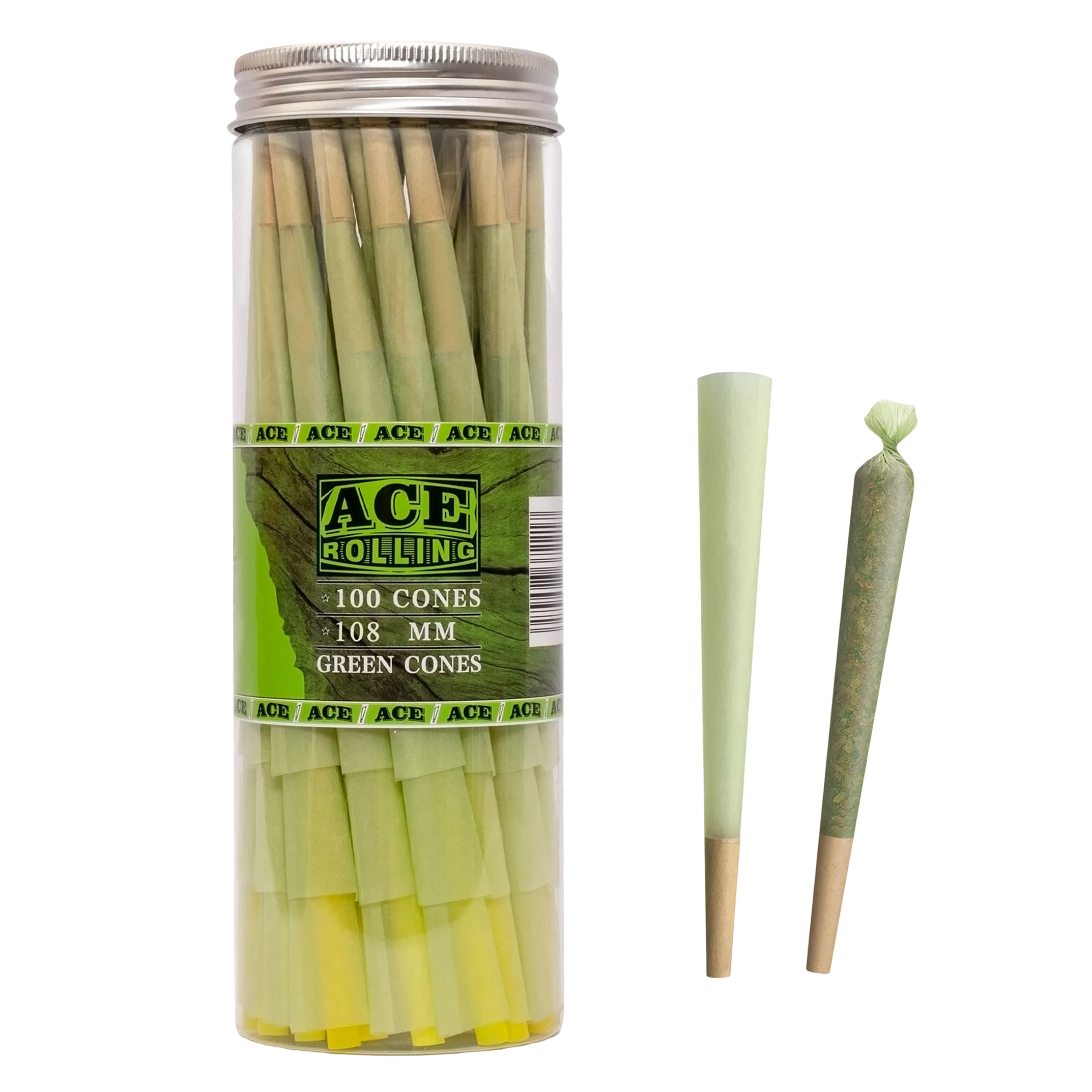 Green 100pk Pre-Rolled Cone Jar wholesale product and packaging