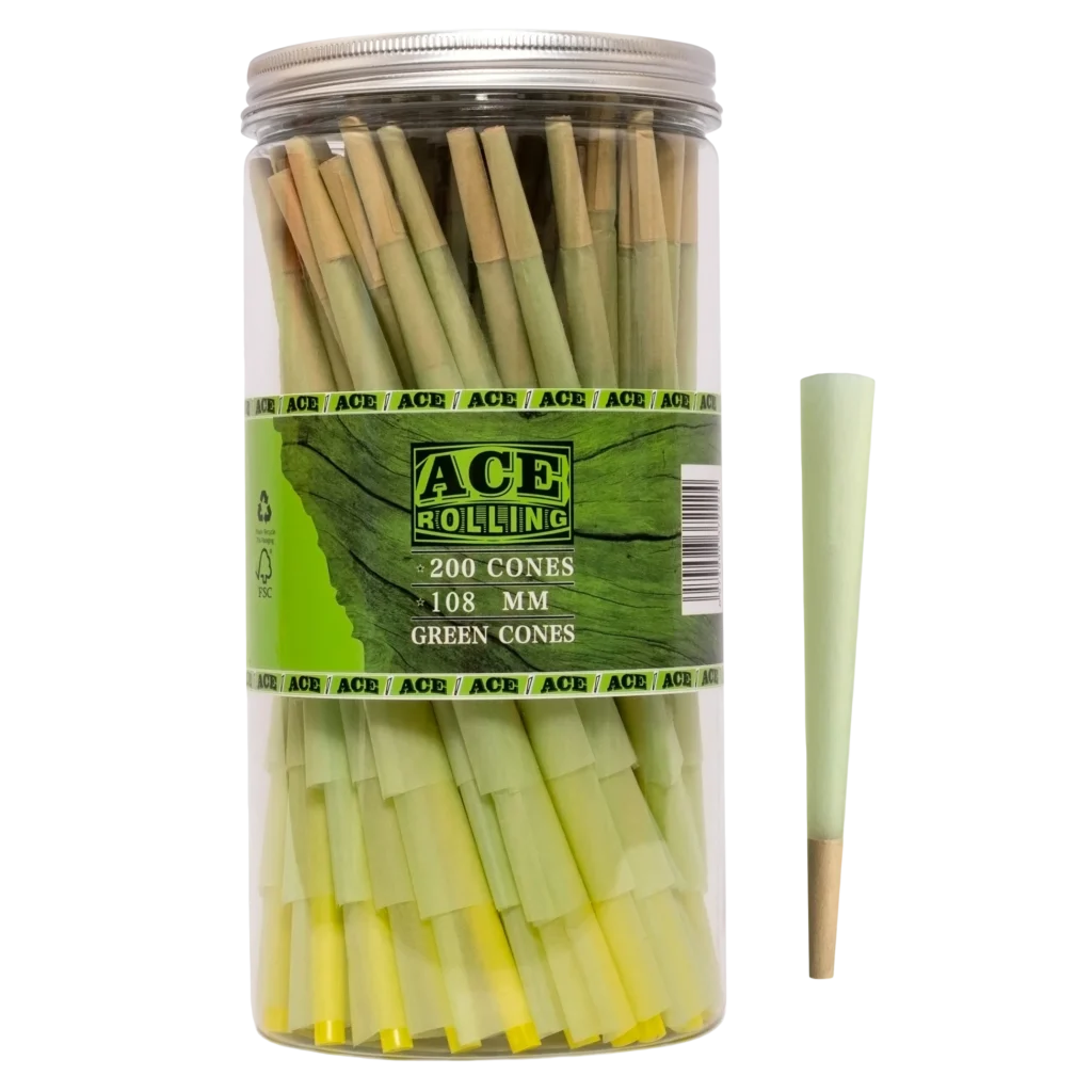 Green 200pk Pre-Rolled Cone Jar wholesale product and packaging
