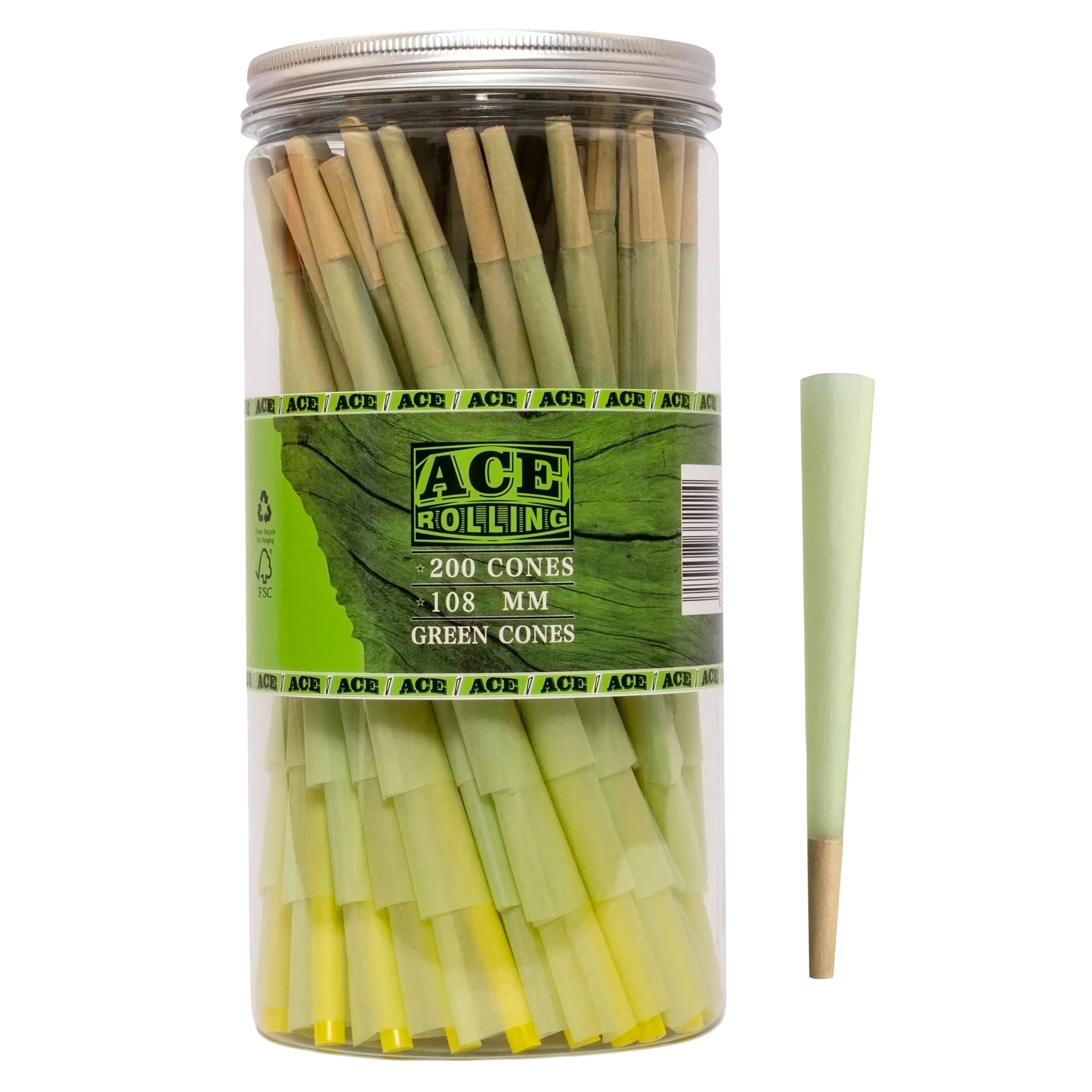 Green 200pk Pre-Rolled Cone Jar wholesale product and packaging