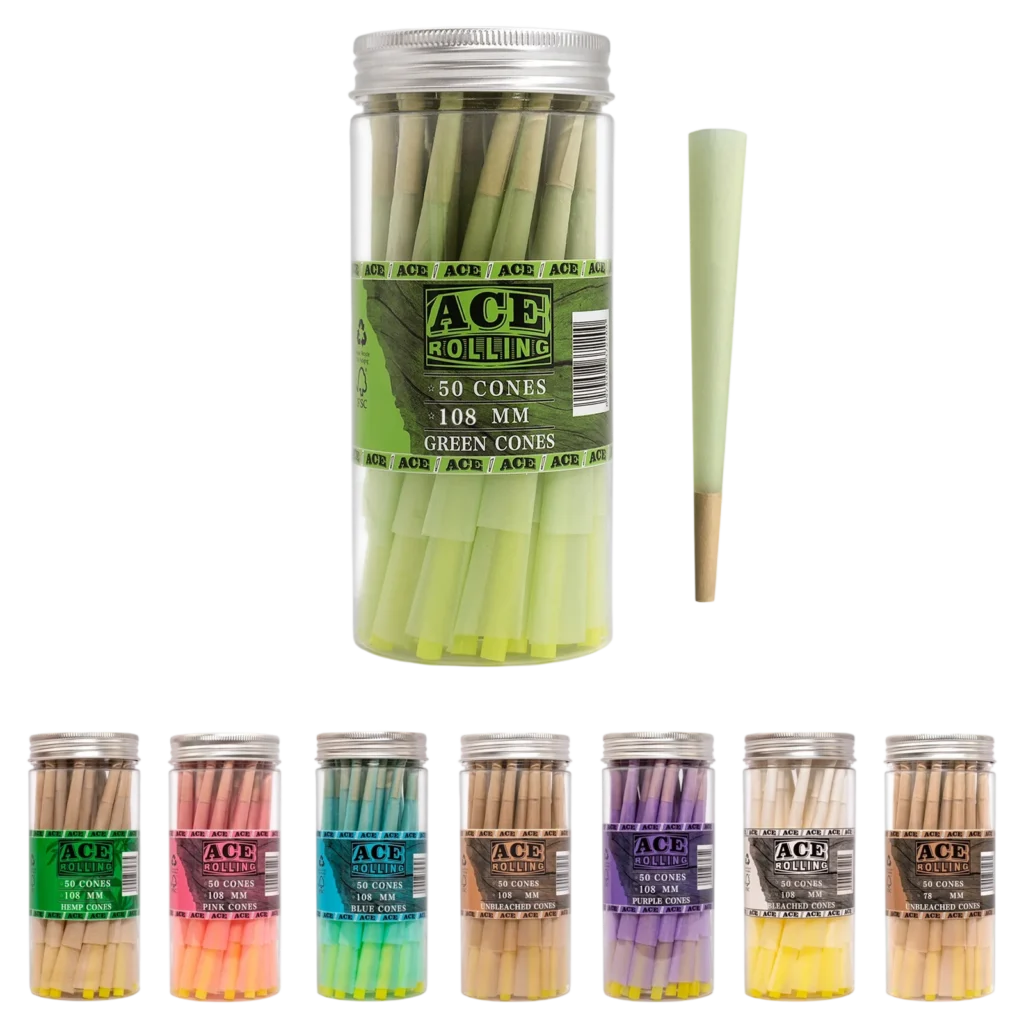 Green 50pk Pre-Rolled Cone Jar wholesale product and packaging
