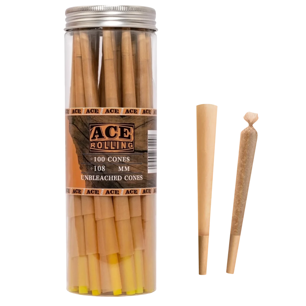 Natural Brown 100pk Pre-Rolled Cone Jar wholesale product and packaging