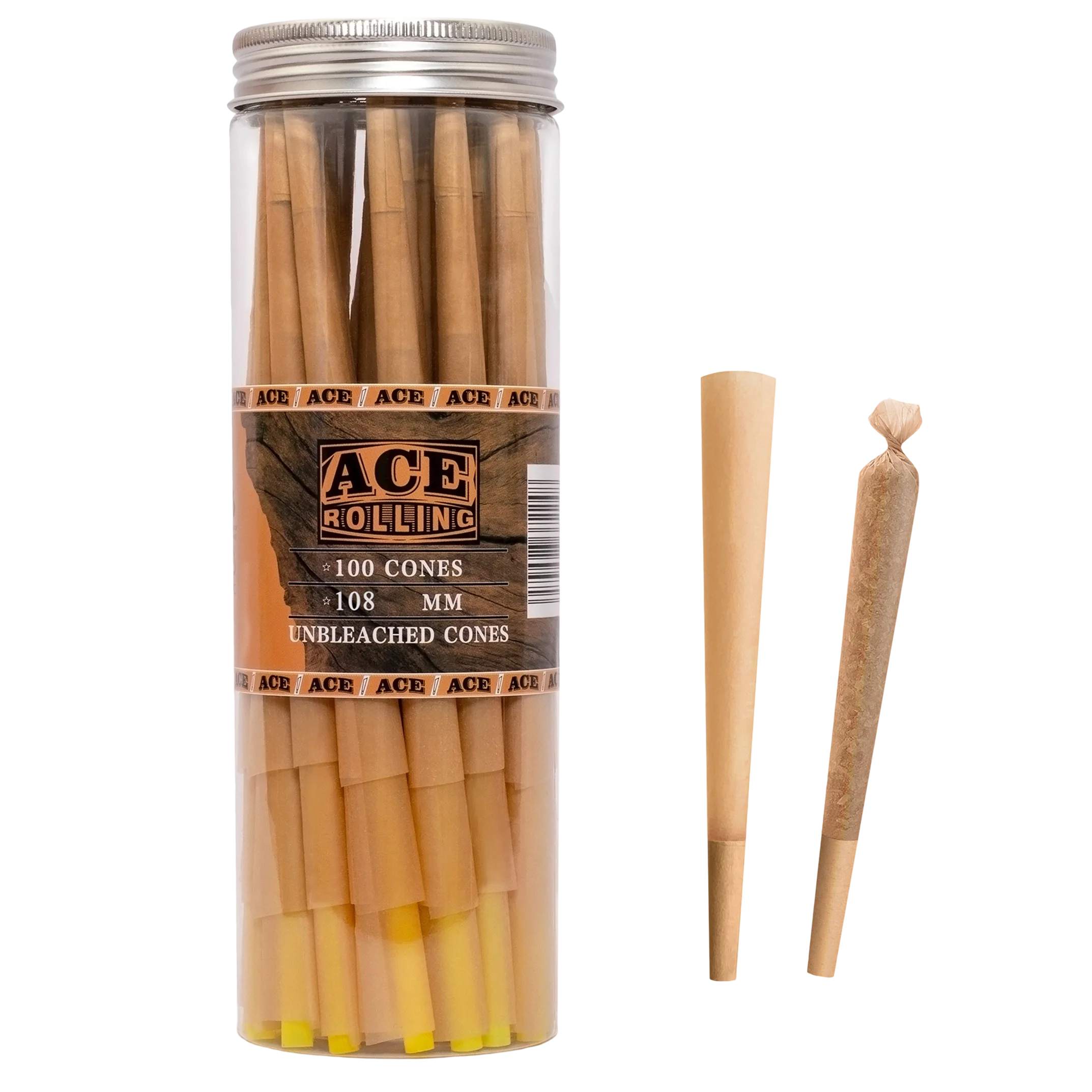 Natural Brown 100pk Pre-Rolled Cone Jar wholesale product and packaging