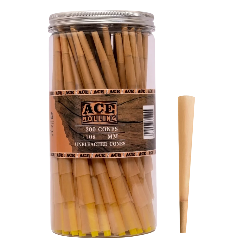 Natural Brown 200pk Pre-Rolled Cone Jar wholesale product and packaging