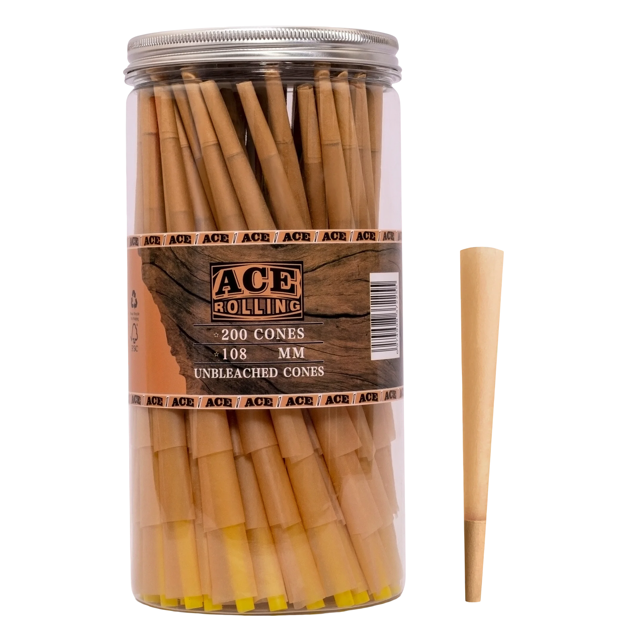 Natural Brown 200pk Pre-Rolled Cone Jar wholesale product and packaging