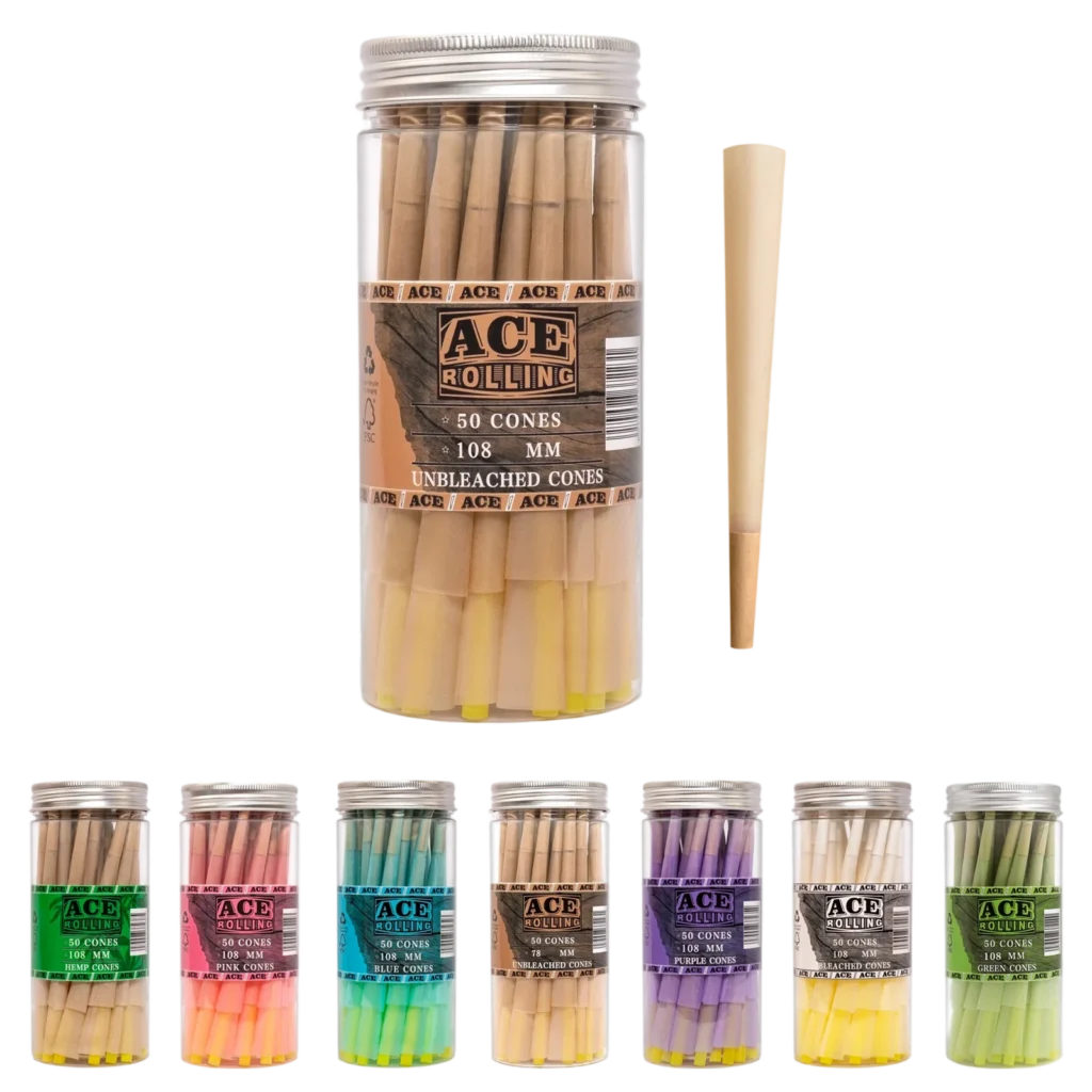 Natural Brown 50pk Pre-Rolled Cone Jar wholesale product and packaging