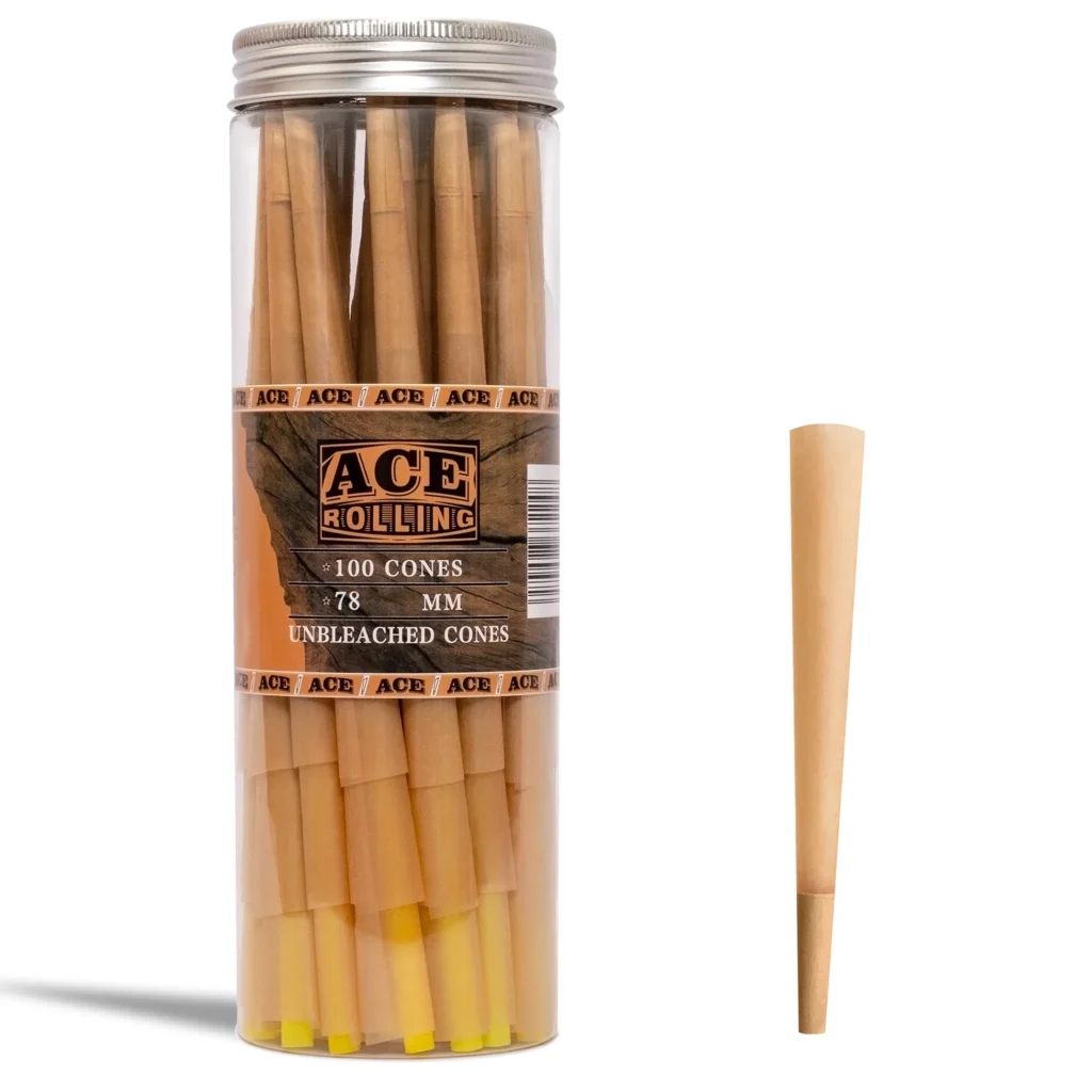 Natural Brown 78mm 100pk Pre-Rolled Cone Jar wholesale product and packaging