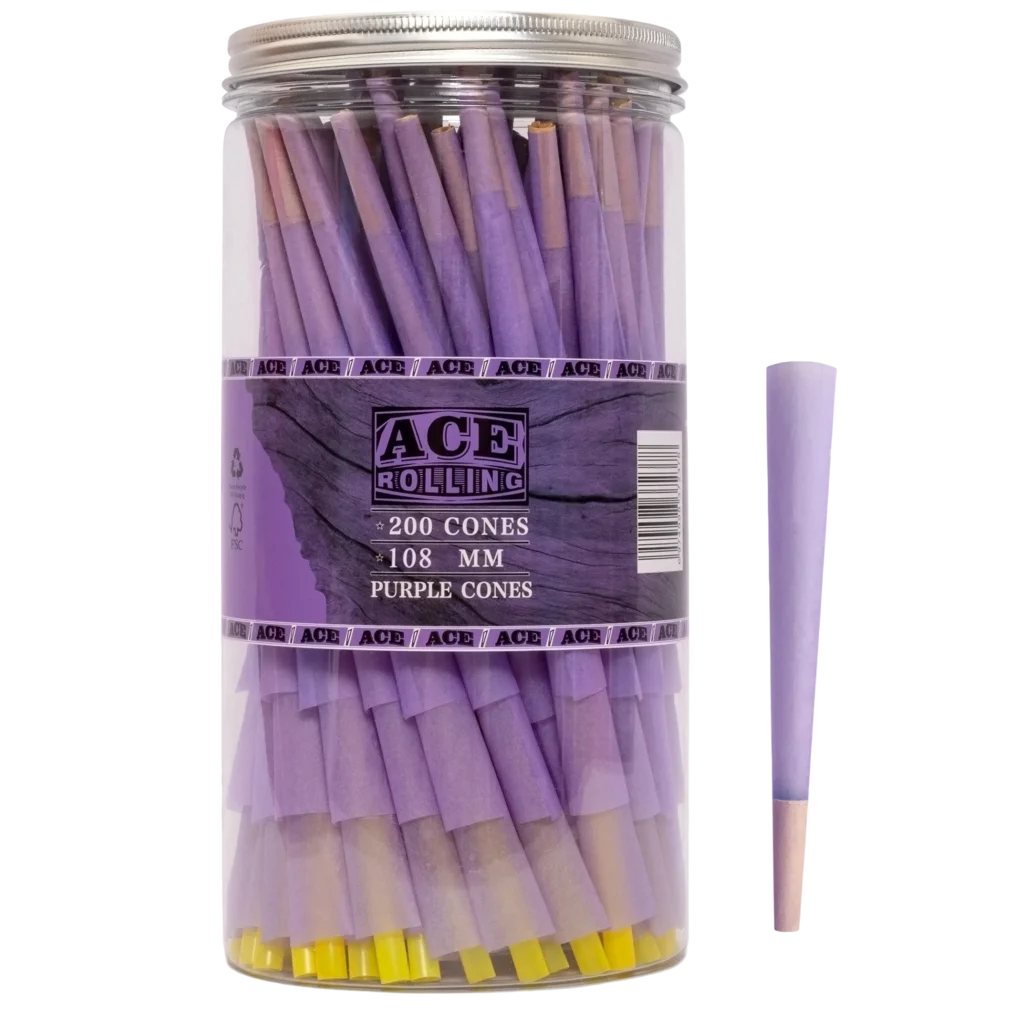 Purple 200pk Pre-Rolled Cone Jar wholesale product and packaging