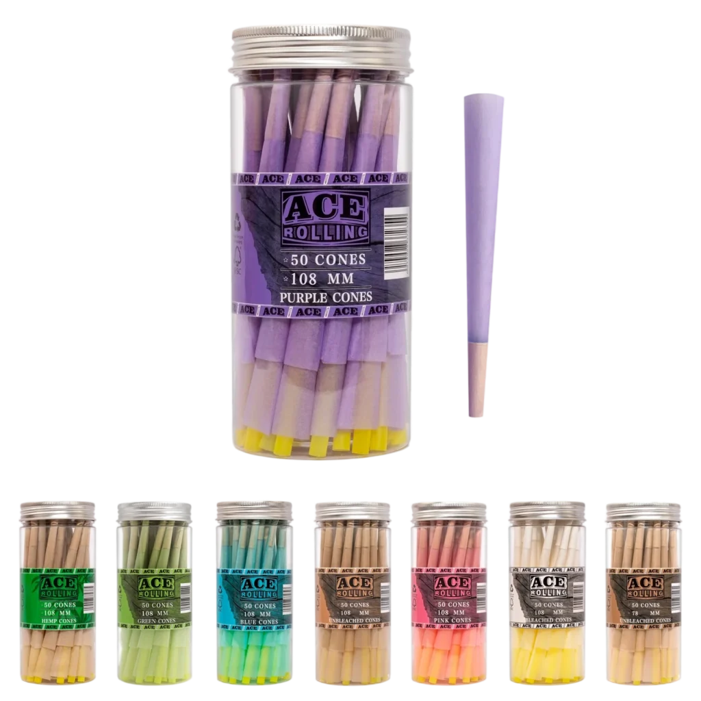 Purple 50pk Pre-Rolled Cone Jar wholesale product and packaging