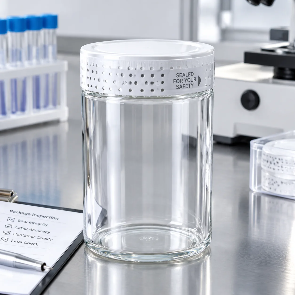 Cleanroom inspection verifying pre-roll tube tamper-evident shrink band seal