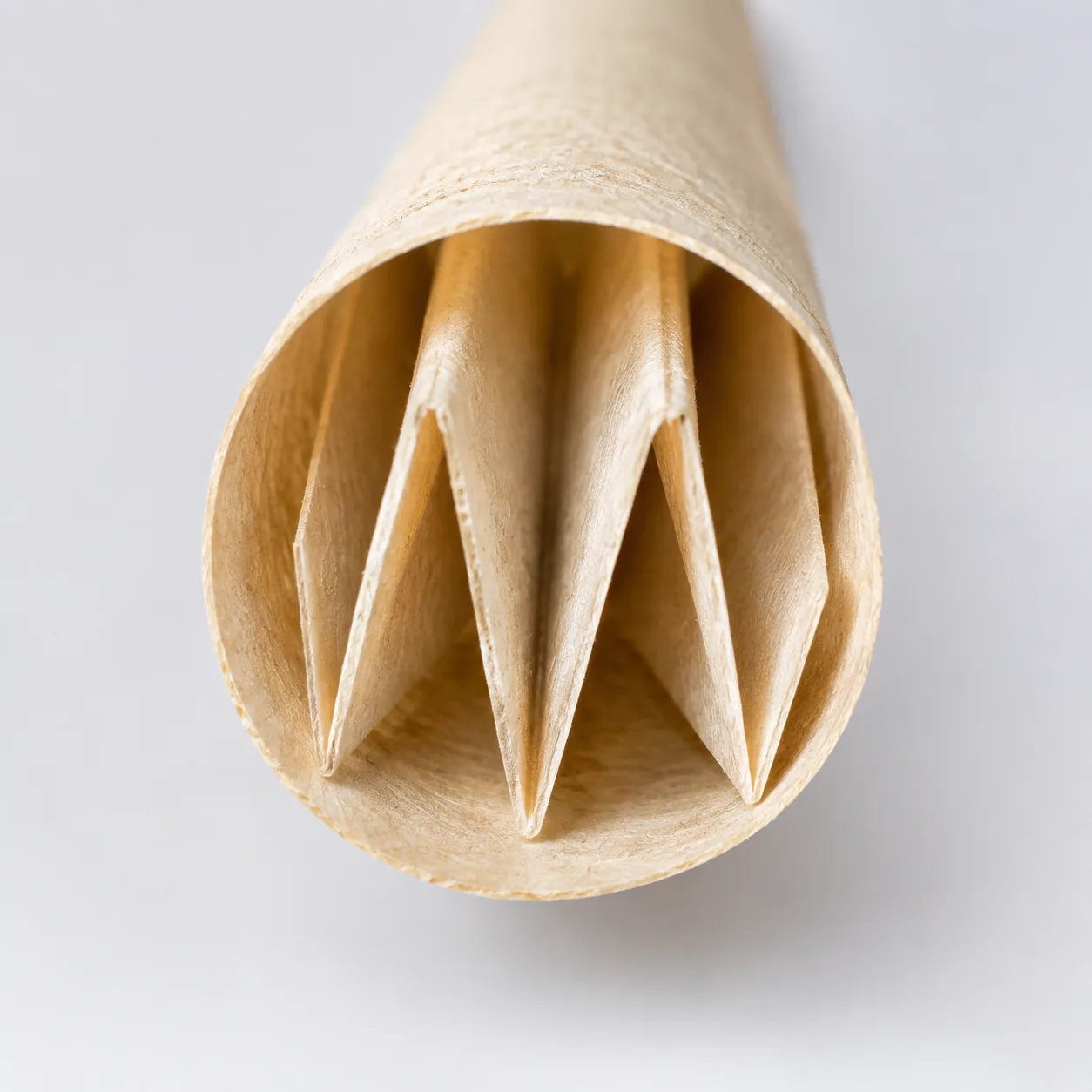 Macro view directly into the W-fold accordion paper filter tip mouthpiece