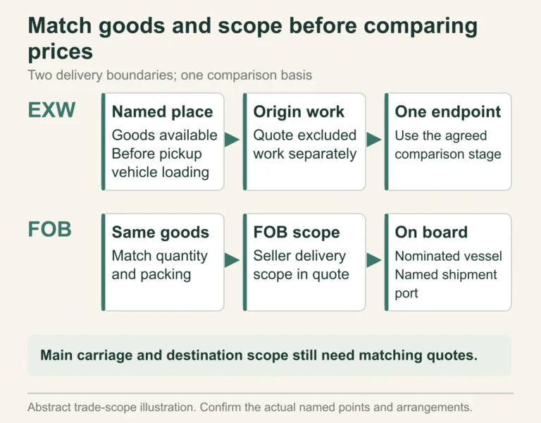 EXW availability and FOB vessel delivery compared on matching order scope