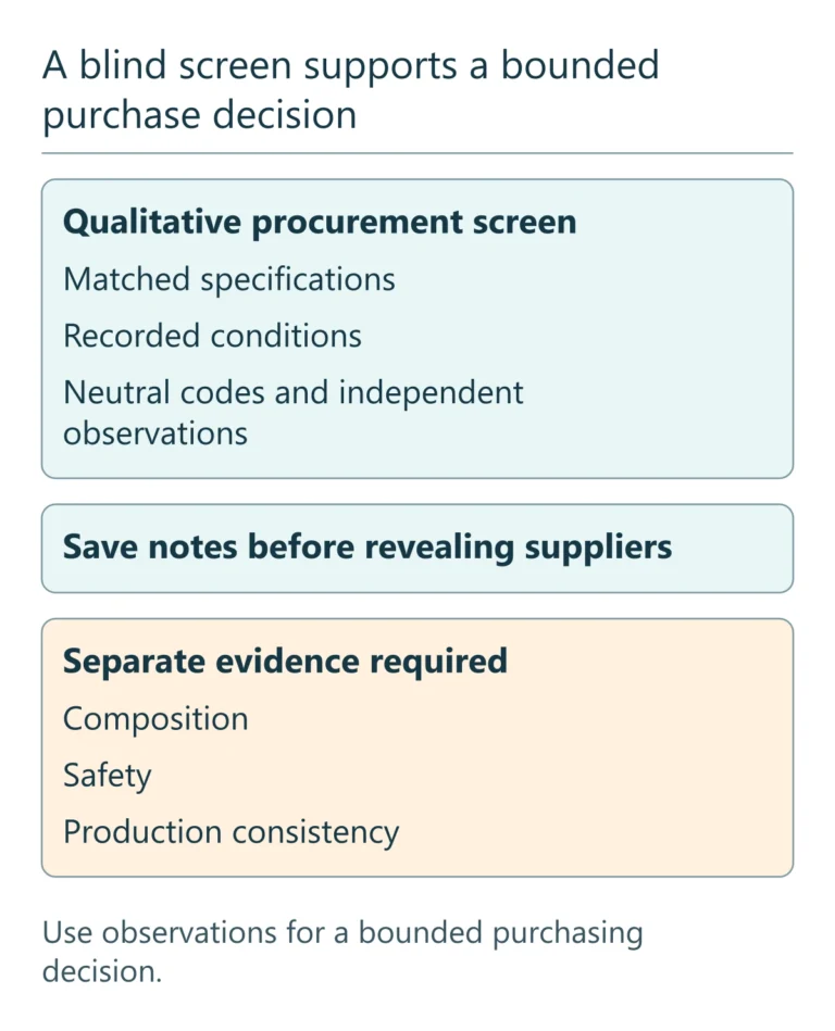 A blind screen supports a bounded purchase decision
